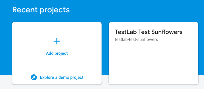 Firebase projects overview cards