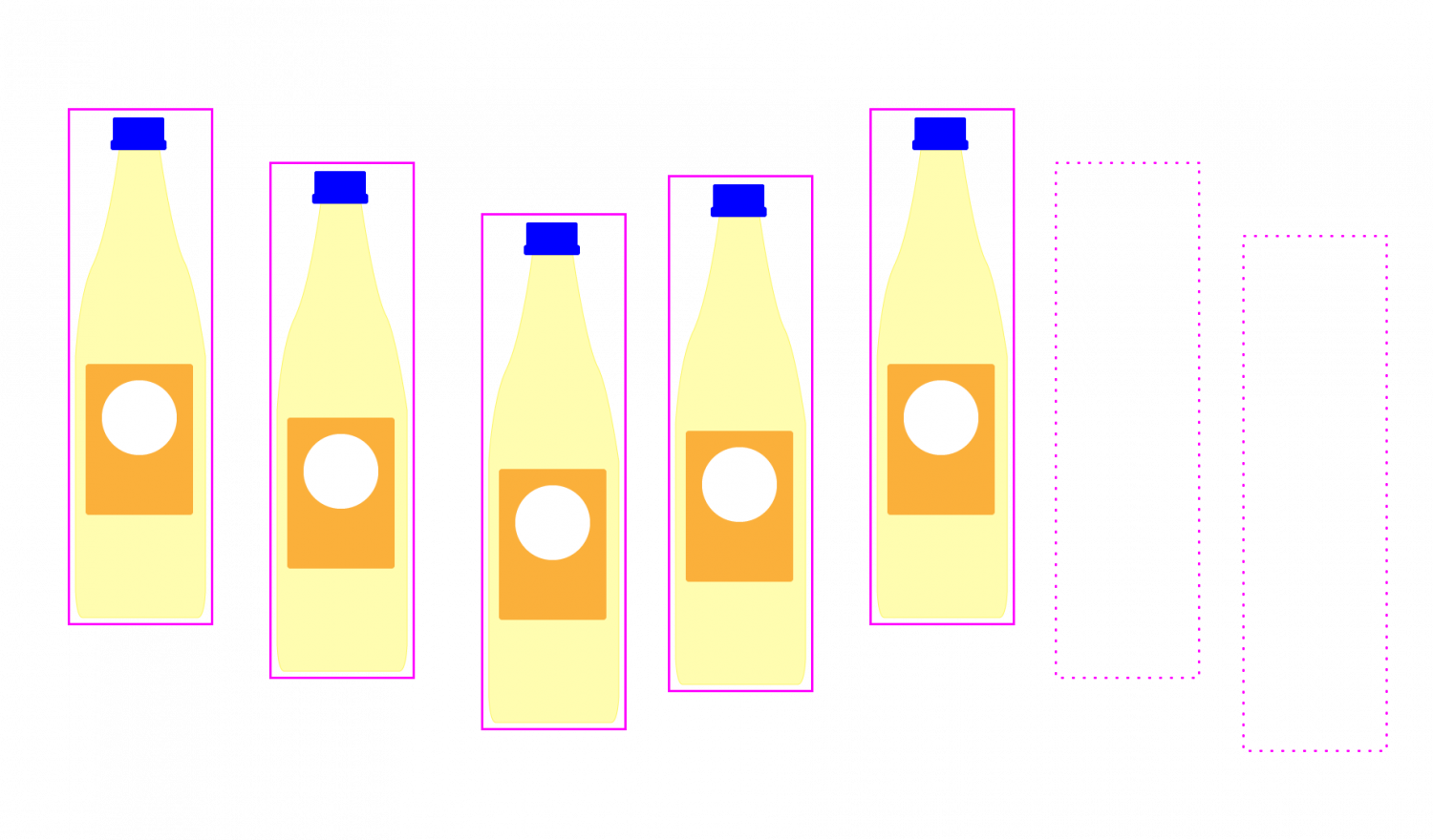 A bottle with an detection outline moving from left to right
