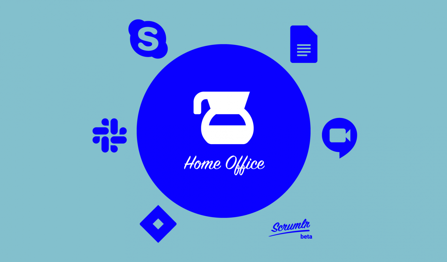 6 Tool Icons reihen sich um den Titel Home Office