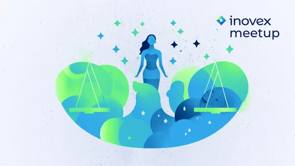 Titelbild Meetup „It's all about AI“ am 20.07.2023 in Erlangen. Grün-Blau Grafik: Eine Frau die aus Wellen hervorkommt. Sterne im Hintergrund.