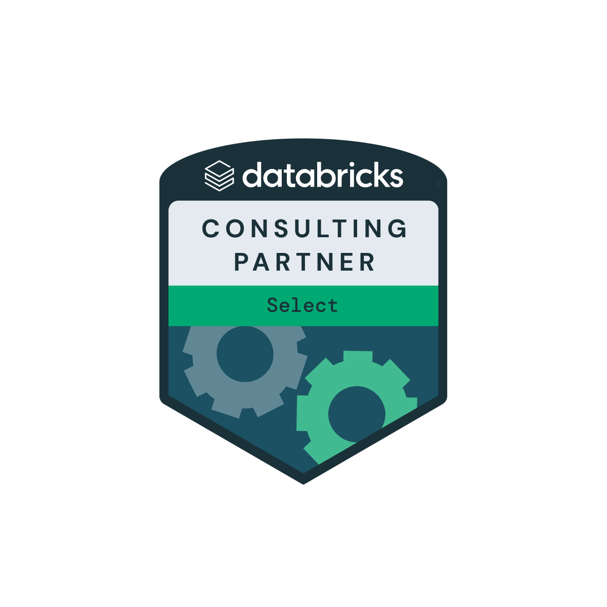 Ein Abzeichen mit dem Logo von Databricks, das den Status 'Consulting Partner' in der Kategorie 'Select' anzeigt.