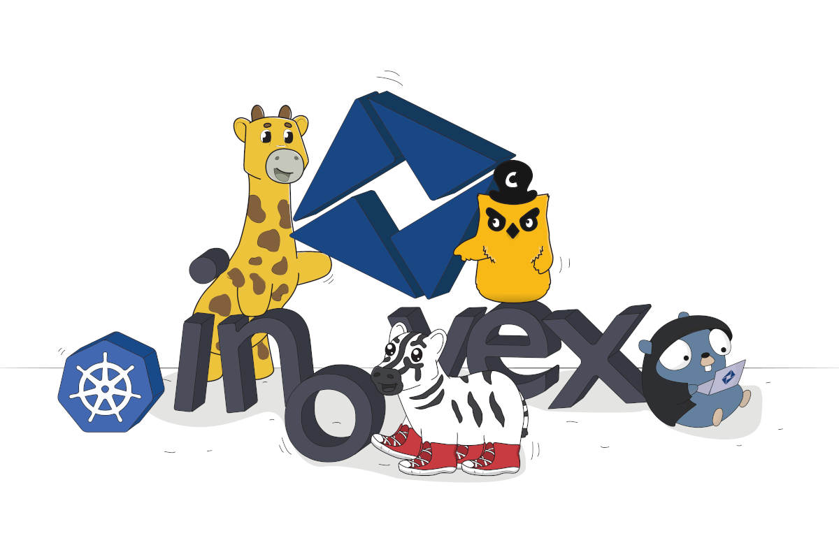 Zeichnung Giraffe Zebra und Eule mit inovex Logo