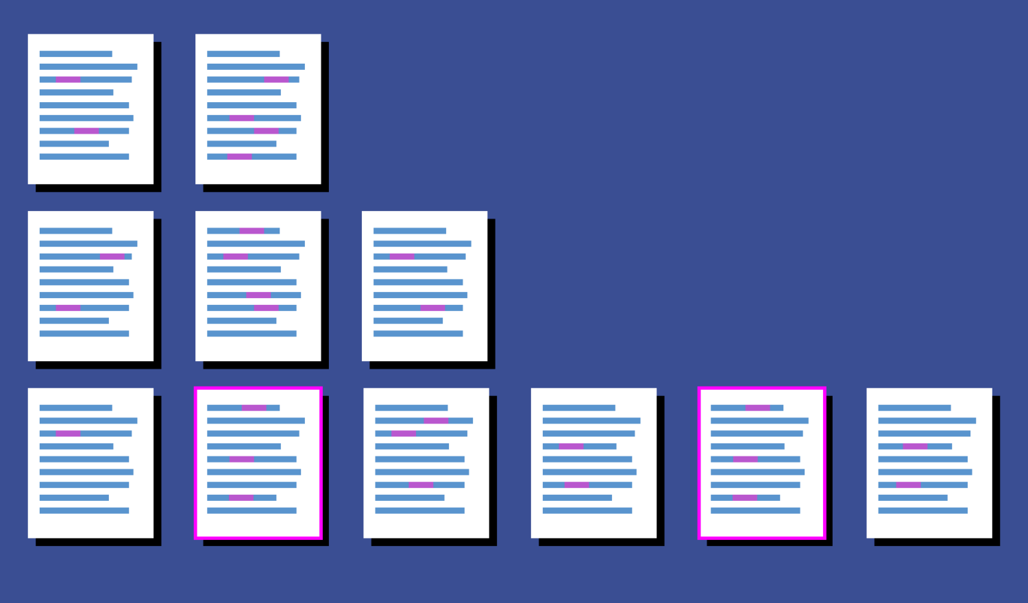 several similar and two identical documents in a simple illustration