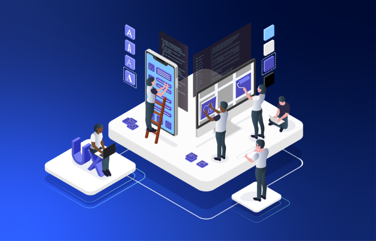 Illustration von verschiedenen Personen, die Interfaces gestalten