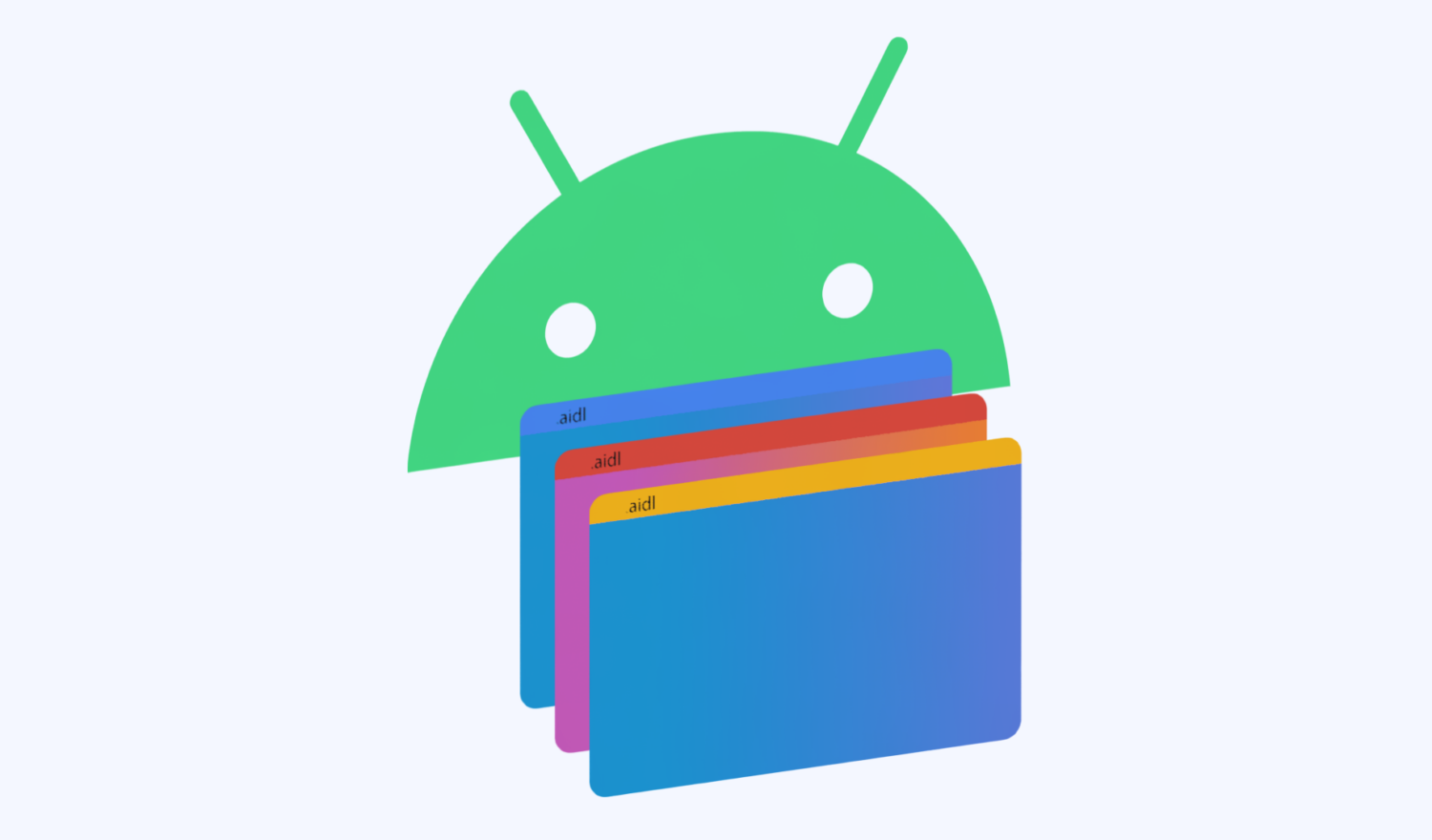 A stack of files in front of the Android logo