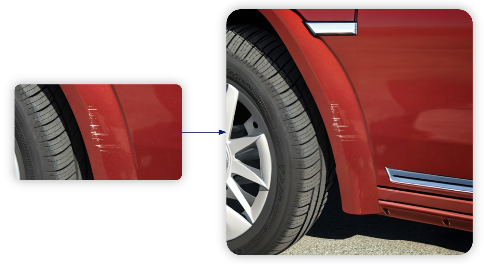 Based on a scratch on the fender of a car the car part was extended so the scratch has more context