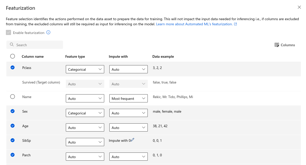 Featurization configuration in AzureML