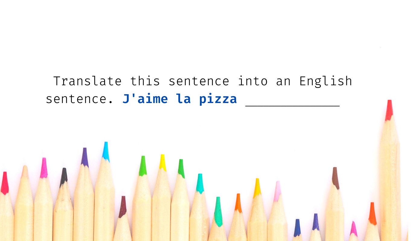 A translation prompt with crayons in the background