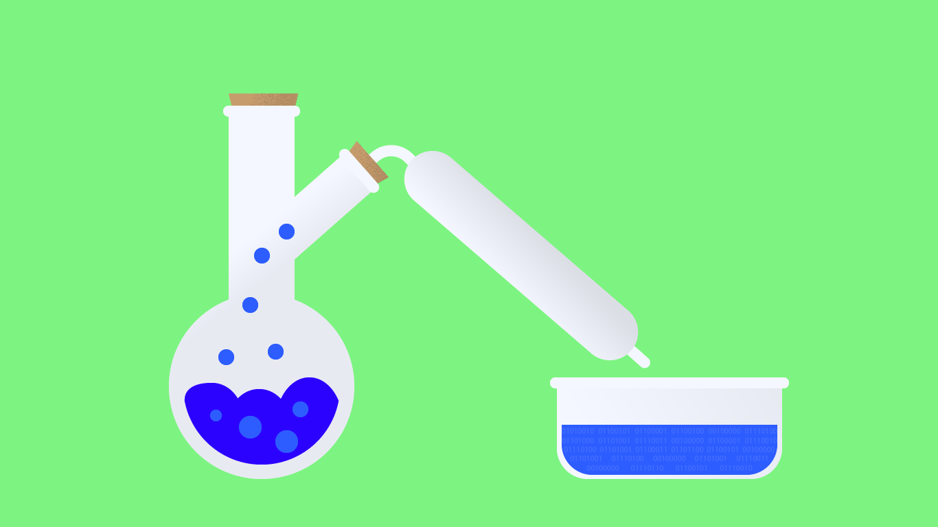 A distill extracting 1s and 0s from an unknown liquid.