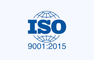 ISO 9001:2015 Logo, das die Einhaltung internationaler Standards für Qualitätsmanagementsysteme zertifiziert.