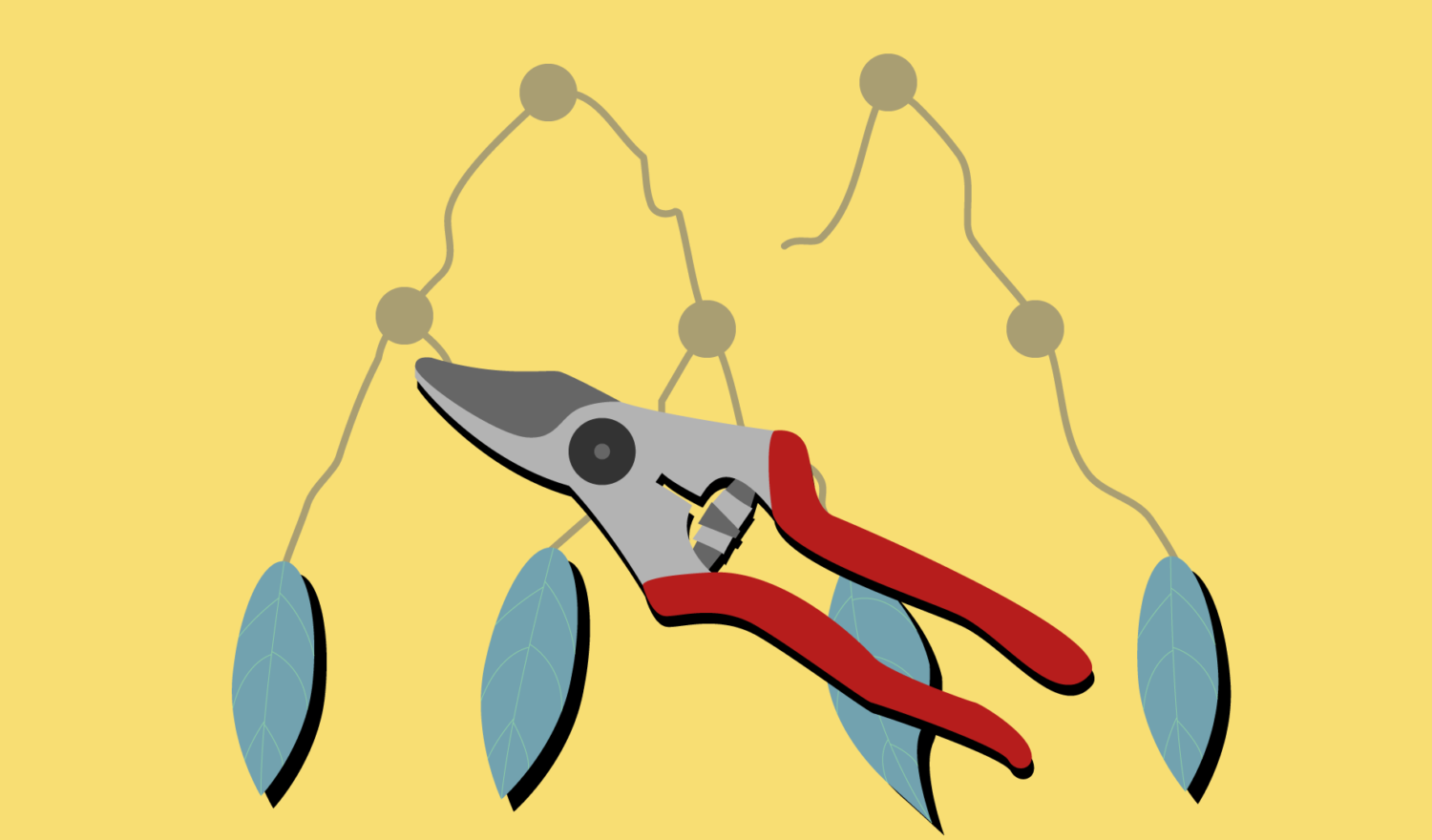Illustration of scissors pruning an stylized ANN