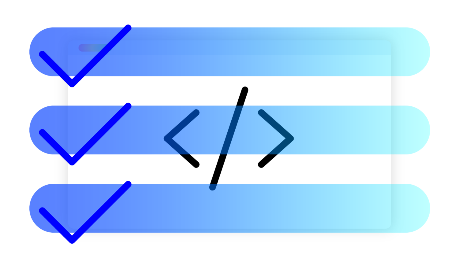 Eine Checkliste in Blautönen schwebt über einem Programmfenster mit Code.