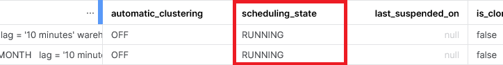 Output von SHOW DYNAMIC TABLES