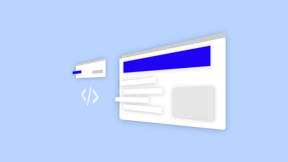 Illustration: Testing Modern Frontend Code by looking at every HTML element. Elements are hovering in a 3-dimensional space.