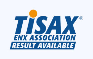 TISAX-Logo mit der Aufschrift 'TISAX ENX Association Result Available', das die Verfügbarkeit von TISAX-Prüfergebnissen anzeigt.