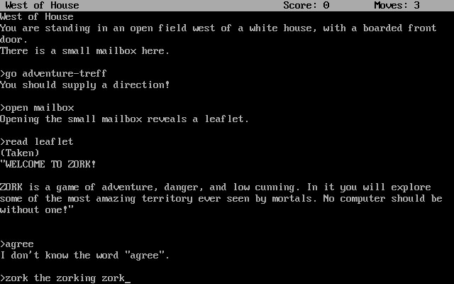 Screenshot of Zork Game, Text Advernture